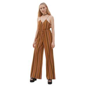 Xhilaration Mustard Stripped Flare leg Boho Jumpsuit Size M